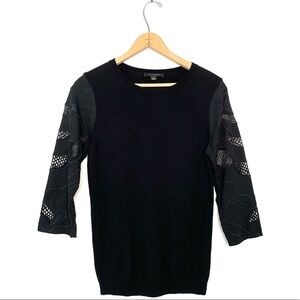 Ann Taylor | Black Wool Blend Sweater With Crochet Sleeves
